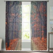 Misty Autumn Forest Sheer Curtains Bedroom Voile Curtain Living Room Window Sheer Curtains Kitchen Tulle Drapes 135W x 183H(cm) gray