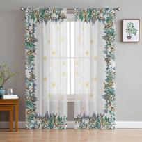 Christmas Pine Tree Elk Forest Bedroom Transparent Sheer Curtains Holiday Decoration Window Voile Tulle Curtain 135W x 114H(cm) white