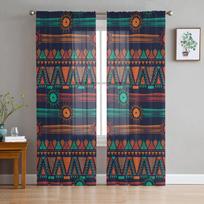 Bohemiškos vietinių Meksikos modernios spausdintos tiulio užuolaidos miegamojo balkono langų dekorui, kūrybiškos mados namų permatomos užuolaidos 135W x 114H(cm) brown