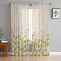 Pavasario chrizantema akvarelė gėlės Miegamojo skaidrios užuolaidos šventinės dekoracijos langas Voile tiulio užuolaidos 135W x 114H(cm)