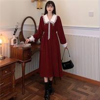 WTEMPO Senovinė marškininė suknelė moteriška rudens pavasario skraistė ilgomis rankovėmis Kawaii Lolita Elegantiškos midi suknelės Korėjos mados Vestido S raudona