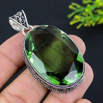 Natural Peridot Gemstone Handmade 925 Sterling Silver Gift Pendant 2.29  V1V50 gray