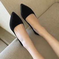 Women Low Cutter Microfiber Kitten High Heels Shoes 5.5cm Black Khaki Slip-On Elegant Dress Pumps 35-45 35 black