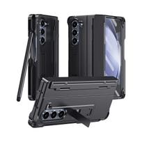 Dėklas su vieta rašikliui ir atlenkiamu stovu-atrama Samsung Galaxy Z Fold 5 4 3 telefonams su apsauginiu stikliniu dangteliu, skirtu Fold5 For Galaxy Z Fold 3 juoda
