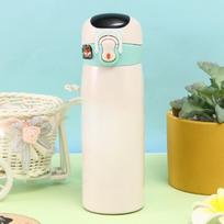 316 Nerūdijančio plieno animacinis žirnio puodelis studentui, nešiojamas, išmanus termosas, temperatūrinis, mielas vakuuminis šokinėjantis puodelis 450ml beige
