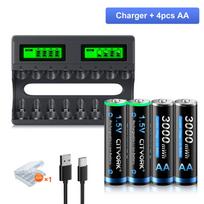 8 lizdų LCD Smart 1,5 V ličio jonų akumuliatoriaus įkroviklis + 1,5 V AA AAA ličio jonų įkraunama baterija