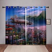 Future Cyberpunk City Sky On Sale Blackout Window Curtain For Bedroom Living Room Bathroom Kicthen Door High Shading New Pattern W50xH130(CM)x2PCS-Rod pocket
