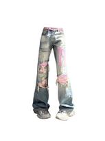 Women's Vintage Blue Ripped Jeans Baggy Denim Trousers 2000s High Waist Korean Y2k Streetwear Female Punk Wide Leg Pants Clothes S mėlyna