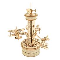 Rotatable DIY 3D Wooden Puzzle Model Starry Night Airplane Tower Building Kit Block Assembly Music Box Toy Gift for Children Adult size 5 gelsvai ruda