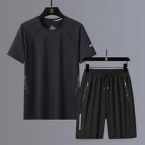 Vasaros juodai balti sportiniai kostiumai vyrams Rinkinys Rankovės T-shirt + Šortai Sportinės aprangos prekės ženklas Sportinis kostiumas XXXXXL juoda