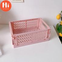 1PC Kanceliarinių prekių tvarkyklės rašomasis stalas Plastikinis mini sulankstomas laikymo dėžutė Sulankstomas tvarkomasis krepšelis S rožinė