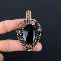 Lavish Black Onyx Gemstone Handmade Pure Copper Wire Wrapped Pendant Jewelry 2.95 Inches juoda