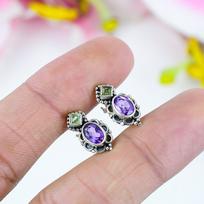 Natural Amethyst,Peridot 925 Solid Sterling Silver Gift Tops Earring .75  n5f77 beige