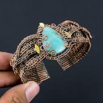 Amazonite Gemstone Handmade Copper Wire Wrap Jewelry Adjustable Bracelet For Women Adjustable mėlyna