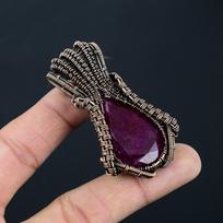 Glorious Red Garnet Gemstone Handmade Copper Wire Wrap Jewelry Pendant 2.56 Inches