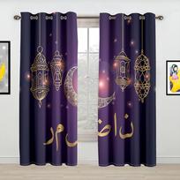 Prabangūs Eid Ramadan šventės musulmoniški foniniai skėčio užuolaidų Islamas Islamo svetainės Miegamojo dekoratyviniai užuolaidų 2 skydeliai 100W130H(CM)40x51in&Grommet Top black