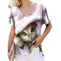 Kawaii katės skaitmeninis 3D spaudinys moteriški marškinėliai madingas megztinis tinka visiems sezonams kasdienis siuvinėtas trumpomis rankovėmis poliesterio apvalia iškirpte 8XL black