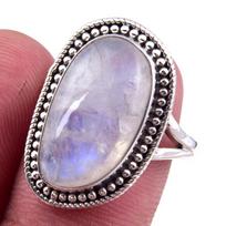Natural Rainbow Moon Stone Gemstone Handmade 925 Sterling Silver Ring S.8 L9i94 gray