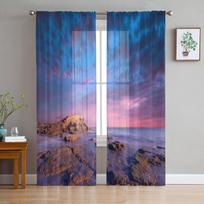 Gorgeous Sunset Over Rocks Tulle Curtains For Living Room Sheer Curtain Bedroom Veil Organza Decorative Window Treatments 135W x 114H(cm)