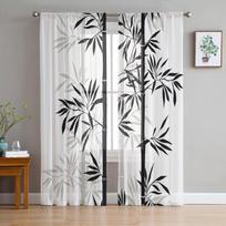 Indoor Tulle Curtains Bamboo Forest Green Girls Bedroom Exquisite Voile Curtain Living Room Kitchen Chiffon Fabric Curtains 135W x 114H(cm) white