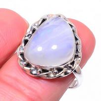 Natural Rainbow Moon Stone Gemstone 925 Solid Sterling Silver Ring Size 8.5 d6I05 white