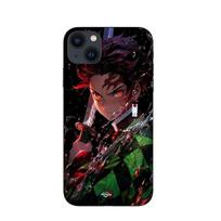 Phone Case - Maniacase - Iphone 13 - Silicone - Black - Demon Slayer Tanjiro Kamado juoda