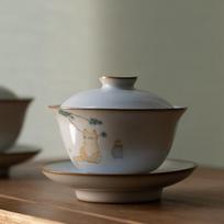 Ceramic gaiwan cute cat porcelain tureen 160ml Style B gray