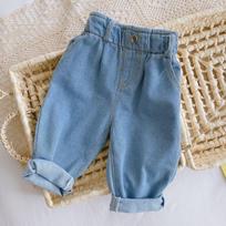 Baby Solid Colour Jeans 0-3 Years Old Baby Spring Girls High Waist Casual Trousers Boy Trousers 110 mėlyna