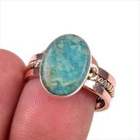 Natural Amazonite Gemstone 925 Solid Sterling Silver Two Tone Ring Size 8 z0L79
