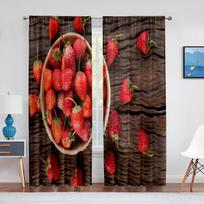 Strawberries Close Up Ripe Summer Fruits Tulle Curtains for Living Room Bedroom Decoration Chiffon Sheer Voile Window Curtain 1 PCS W100XH250cm&Rod Pocket
