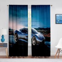 Sportinis automobilis ir Amerikos vėliava tiulio užuolaidos miegamajam, vaikams, paaugliams, lenktyninio automobilio skaidri voile užuolaida langui, užuolaidos, žaliuzės 1 PCS W100XH250cm&Rod Pocket