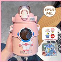 Cute Astronaut Children Insulation Cup 316 Stainless Steel Straw Thermos Water Bottle For School Boys Girl Outdoor Big Belly Cup 801-900ml beige