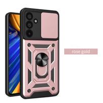 Slide Camera Case for Samsung Galaxy M55 M54 M53 M52 M51 M23 M33 M14 5G Car Magnetic Ring Holder Silicone Protection Phone Cover Samsung M55 rožinio aukso spalvos