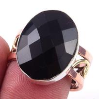 Natural Black Onex Gemstone 925 Sterling Silver Jewelry Two Tone Ring S.8.5 l9Y91