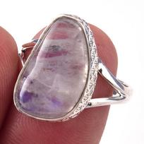 Natural Rainbow Moon Stone Gemstone Handmade 925 Sterling Silver Ring S.8 H8p24 gray