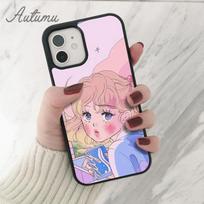 Vaporwave Pixel Vintage Cute Cartoons Girl Aesthetic Phone Case for iPhone 11 12 13 14 Pro Max mini XR XS SE 2020 7 8 Plus Cover iPhone 5 5s SE