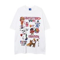 Fun Graffiti Cartoon Printed Short Sleeved T-shirt for Hip-hop Trend Boys, Lazy Summer Pure Cotton Casual Half Sleeved T-shirt S balta