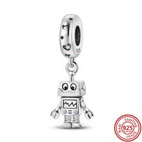 S925 Sterling Silver Stars Moon Sun Pepper Robot Car Key Safety Chain Lucky Beads Fit Original  Charm Bracelet DIY Jewelry gray
