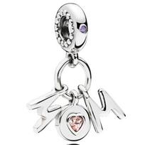 Original S925 Sterling Silver Mum Love Heart Beads Charms I Love You Happy Letters Pendant Fit Fashion Bracelet DIY Jewelry white