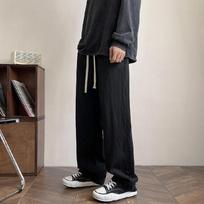 American Style High Street Hong Kong Style Retro Jeans, Men's Loose Straight Leg Wide Leg Pants, Lace Up Elastic Pants S