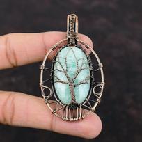 Tree Of Life Amazonite Pendant Copper Wire Wrapped Pendant Amazonite Gemstone Jewelry Women Pendant Handmade Pendant Copper Jewelry For Gift white