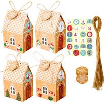 DIY Christmas Advent Calendar Box 24 Sets Xmas House Kraft Paper  Bag for Kids Adult Countdown to Christmas Gift Package beige