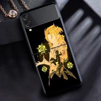 Case For Samsung Galaxy Z Flip 3 4 5G Black Hard PC Phone Housing Z flip4 Luxury Segmented Cover Anime Genshin Impact Cool Samsung Z Flip