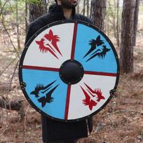 Fang of Ragnarok Wooden Fenrir Gokstad Shield – Handmade Functional Wolf Costume Reenactment Norse Viking Warrior Crest Shield blue