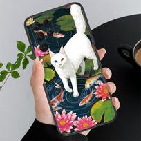 Animacinis katės telefono dėklas Samsung A52S A21S A33 A23 A13 A14 A32 A52 A53 A54 A51 A71 A15 A51 4G white