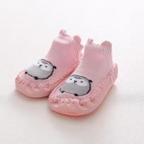 Newborn Baby Boys Girls Foot Socks PU With Knitting Cartoon Animal Baby Shoes Anti-Slip Meias Crib Footwear Sokken Prewalker 11CM rožinė
