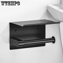 1pc Rustproof Matte Black Wall Mount Toilet Paper Holde Bathroom Perforation-free Toilet Paper Holder Toilet Roll Storage Holder sidabras