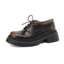 Krazing Pot Full Grain Leather round Toe Med Heels Autumn Summer Shoes lace up Women oxford shoes deep mouth Pumps 34 ruda