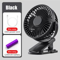Portable Table Fan Clip on Type USB Rechargeable Mini Desk Fan 360 Degree Rotation electric fan for Desk Student Dormitory black