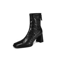 Krazing Pot Sheepskin Winter Square Thick High Heels Chelsea Boots Women Zipper Platform Ankle Boots 34 juoda